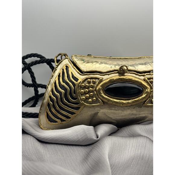 Vtg Exart Handmade Signed Handbag Metal Cabochon Stone Shoulder Purse - Picture 3 of 5